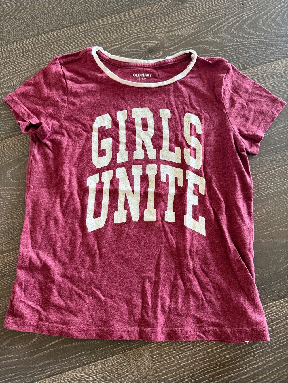 Old Navy Girls Unite Graphic Tee - Maroon with White Letters. L 10-12